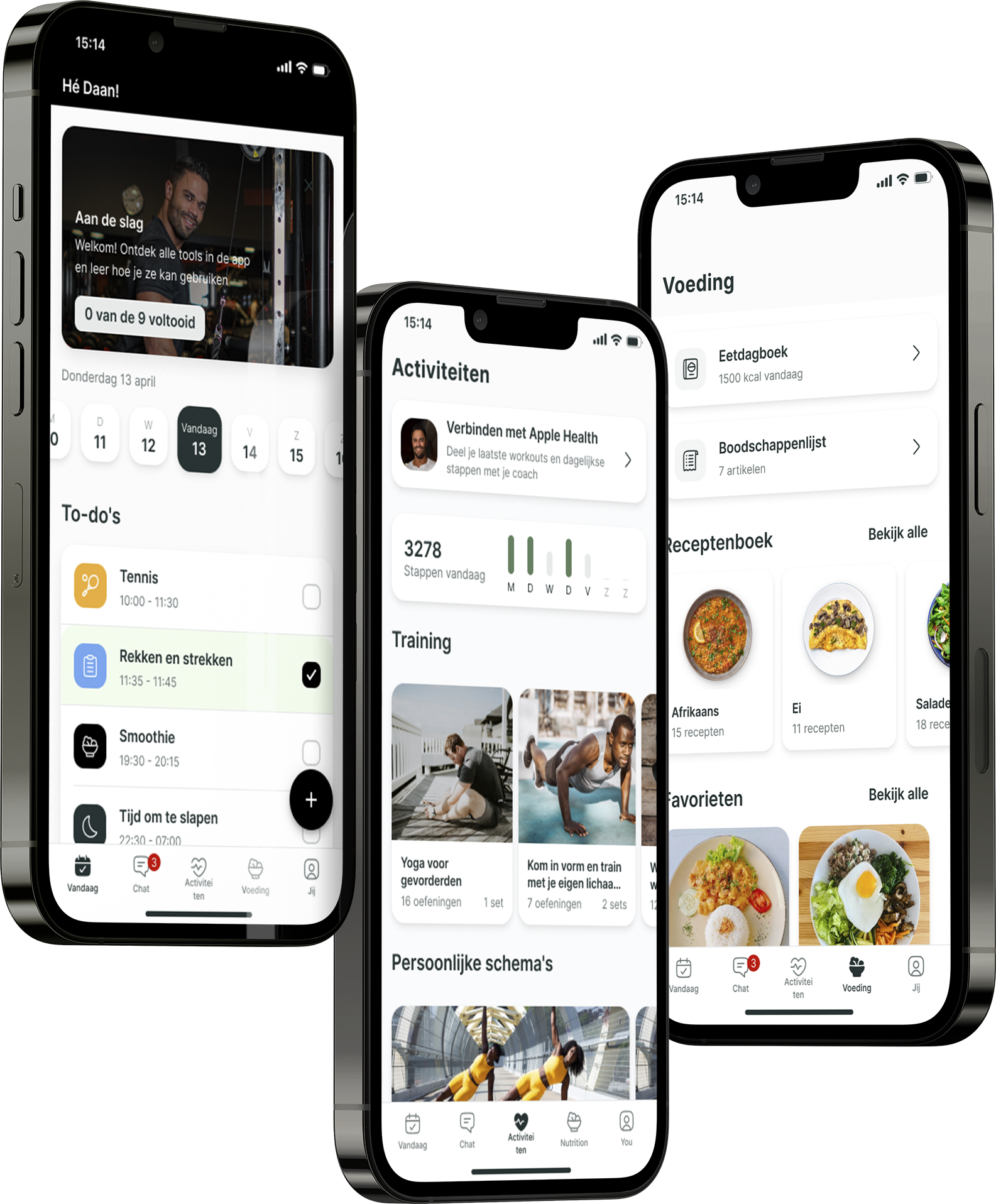 Een mockup van de coaching app die de functies laat zien.